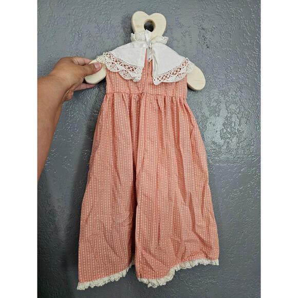 Vintage Handmade Dress On Wooden Hanger Heart Floral Lace Orange & Ivory Decor - Picture 3 of 16